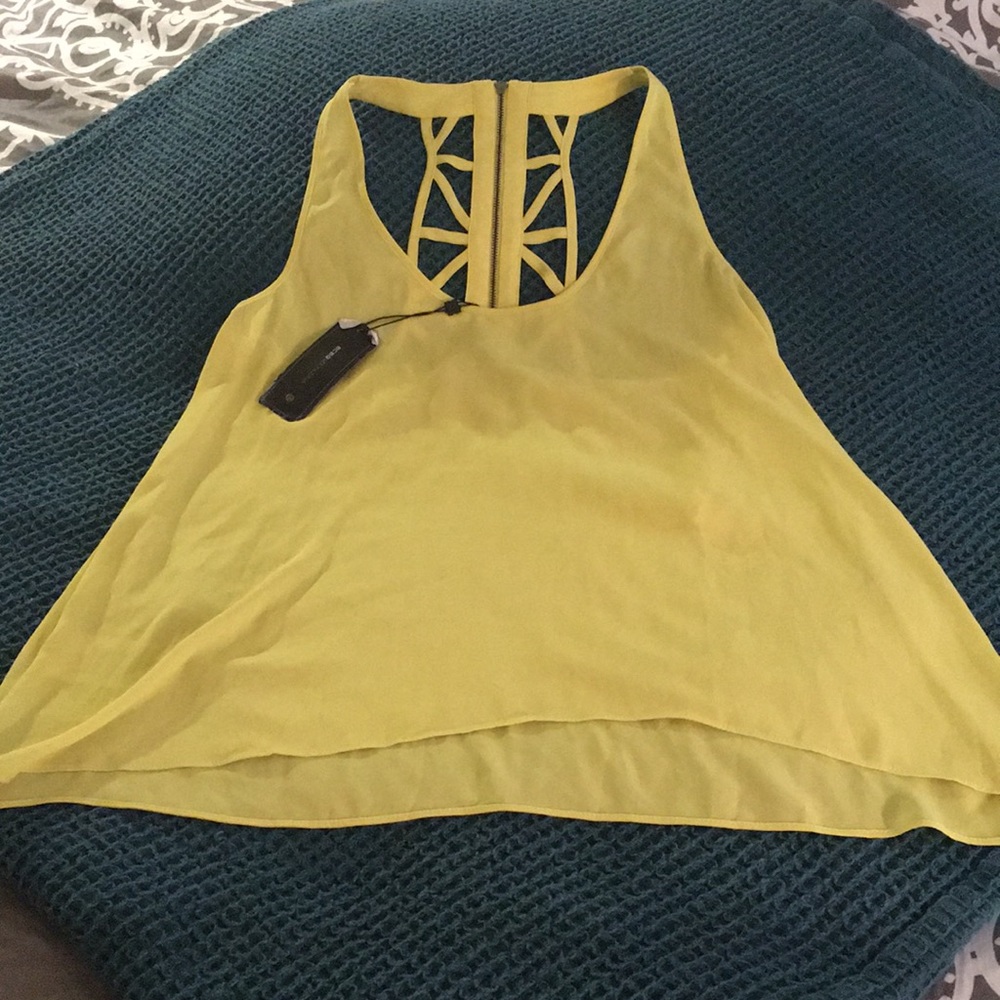 BCBG tank top lattice racerback exposed zipper lemongrass XS